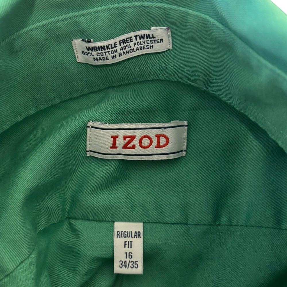 Men’s IZOD Green Long Sleeve Regular Fit Button Down Casual Shirt-16. 34/35 - Picture 6 of 6